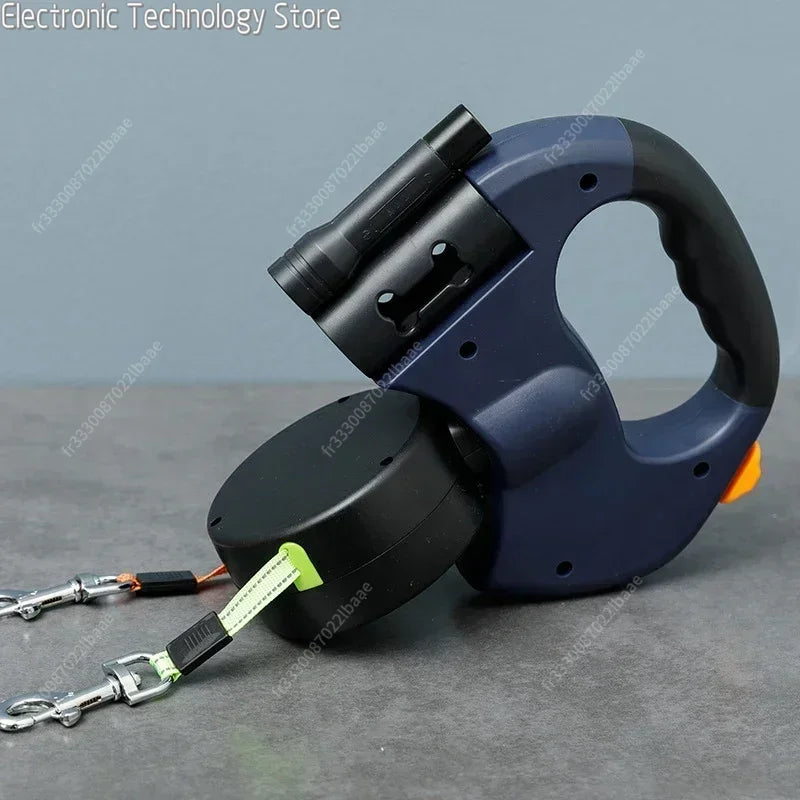 Doppelte Hundeleine mit Licht – Retractable, drehbare Leine für 2 Hunde, tragbar und ideal für sichere Spaziergänge mit LED-Licht