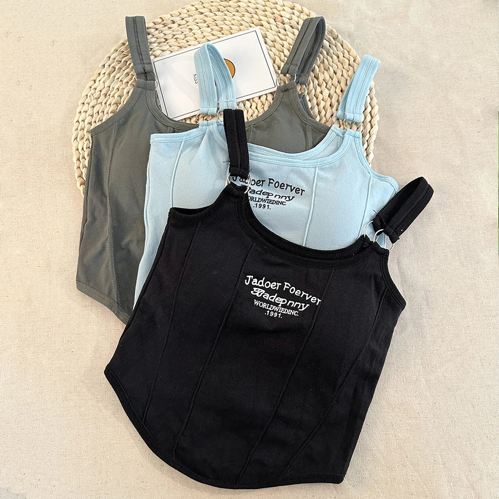 Modische Sommer-Crop-Tops für Frauen – Sexy Camisole mit Letter-Print, Quadrat-Ausschnitt und Polsterung, Y2K Stil, Ärmellos