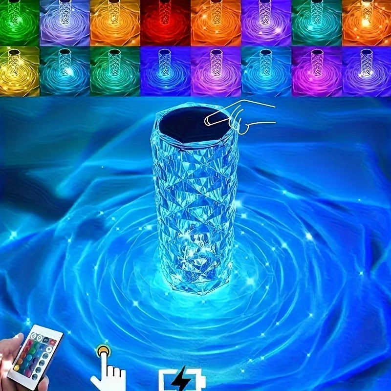 LED Kristalllampe mit 16-Farben-Wechsel - Touch Nachtlicht, USB, Romantische Rosen-Tischlampe für Schlafzimmer, Party und Abendessen Dekoration