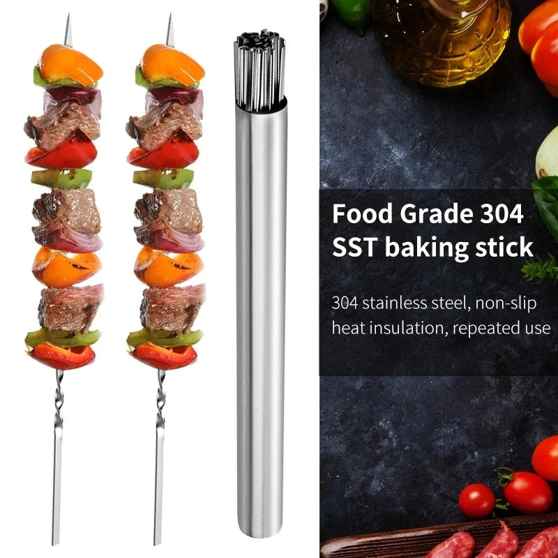 Edelstahl Grillspieße BBQ Schaschlik Gabeln Aufbewahrungsröhre Outdoor Camping Picknick Kochutensilien Wiederverwendbar 20 Stück