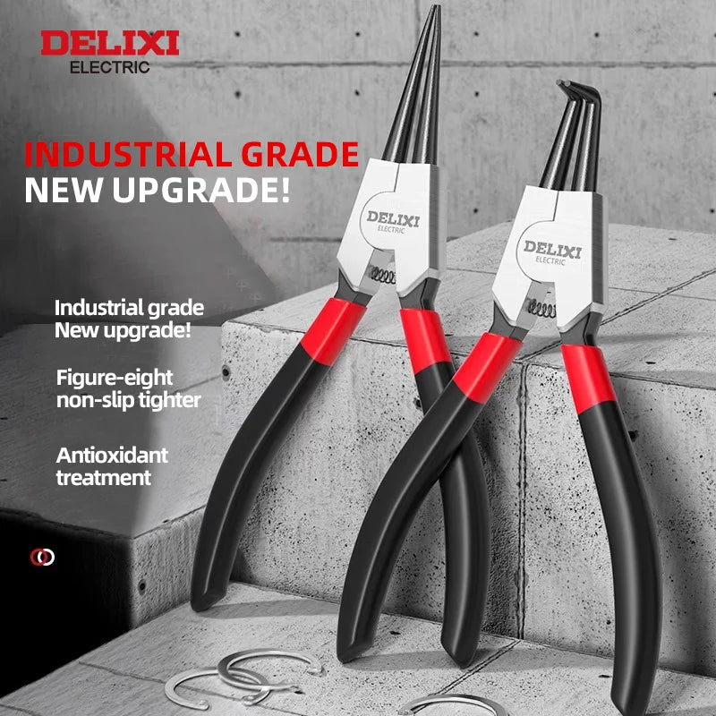 DELIXI Seegerringzange 5 Zoll – Circlip Pliers & Spitzzange, Retaining Ring Zange für Montage & Demontage von Sicherungsringen, Wellen & Lagern