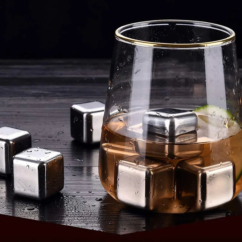 4/6/8 Stück Edelstahl-Eiswürfeln Set – Wiederverwendbare Kühlsteine für Whiskey und Wein, Kühlwürfel für Partys und Bars