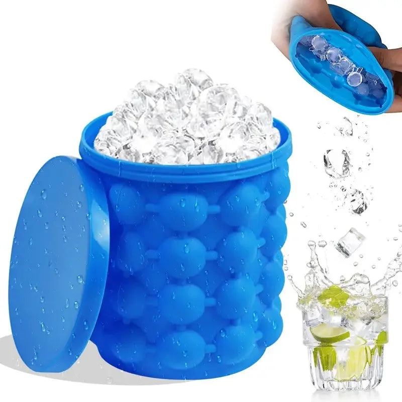 Silikon-Eiswürfelbucket mit Eiswürfelformen für runde Eiswürfel und tragbarem Eiskübel - Perfekt für die Küche und Partys, ideal für Whiskey und andere Getränke, Kühlender Ice-Bucket