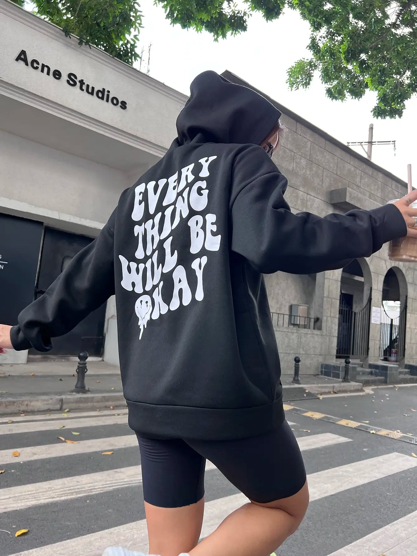 Warmer und bequemer Damen-Hoodie – Schöner Schriftzug "Everything will be okay", modisch und baggy