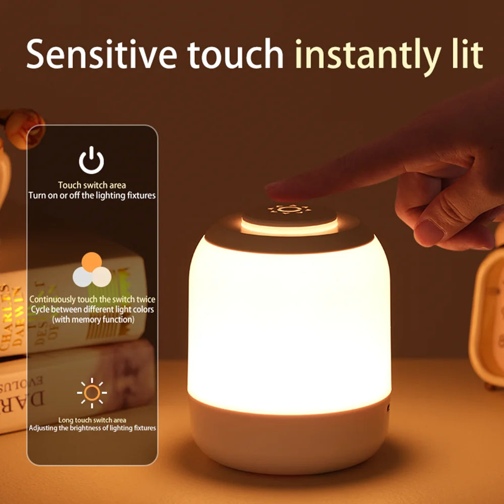 LED-Nachtlicht Touch Lampe – Tischlampe mit Berührungssensor, Nachttischlampe für das Schlafzimmer, tragbare USB-LED-Lampe, ideal als Schreibtischleuchte oder Geschenk für Kinder