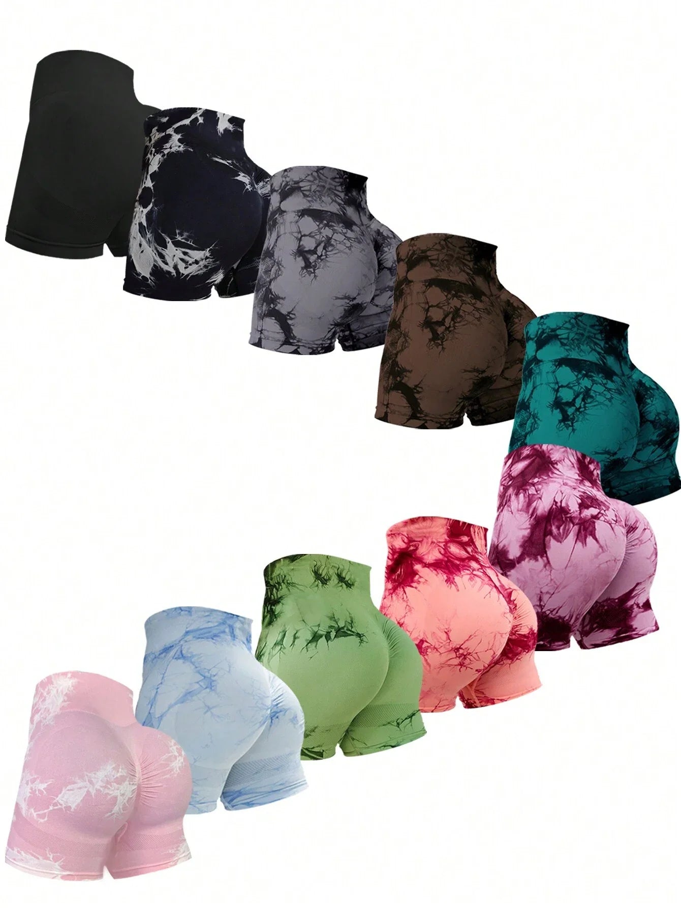 2024 Sommer Neue 12 Farben Sexy Tie-Dye Shorts – Nahtlose Po-liftende Fitness-Shorts für Damen, Einteiliges Activewear für Running und Outdoor-Aktivitäten