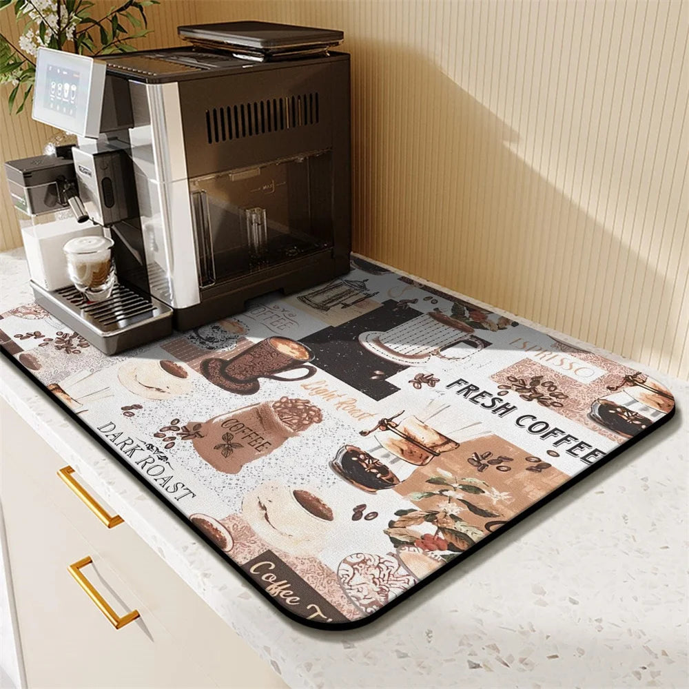 Saugfähige Kaffeetassen-Matte - Mehrere Designs, Rutschfest und Ideal für Küchenarbeitsplatten, Saugfähige Küchematte für eine ordentliche Küche