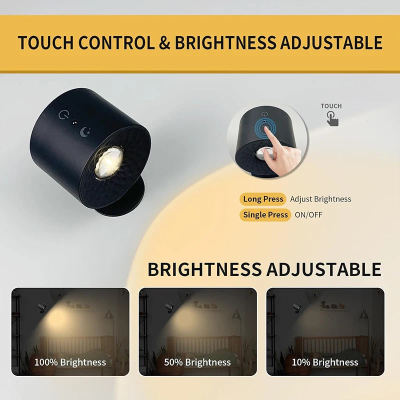 Flexibel einstellbare LED-Wandleuchte – 2 Köpfe, Touch- und Fernbedienungssteuerung, 360° rotierbar, kabellos und USB-rechargeable, für Schlafzimmer und Lesen