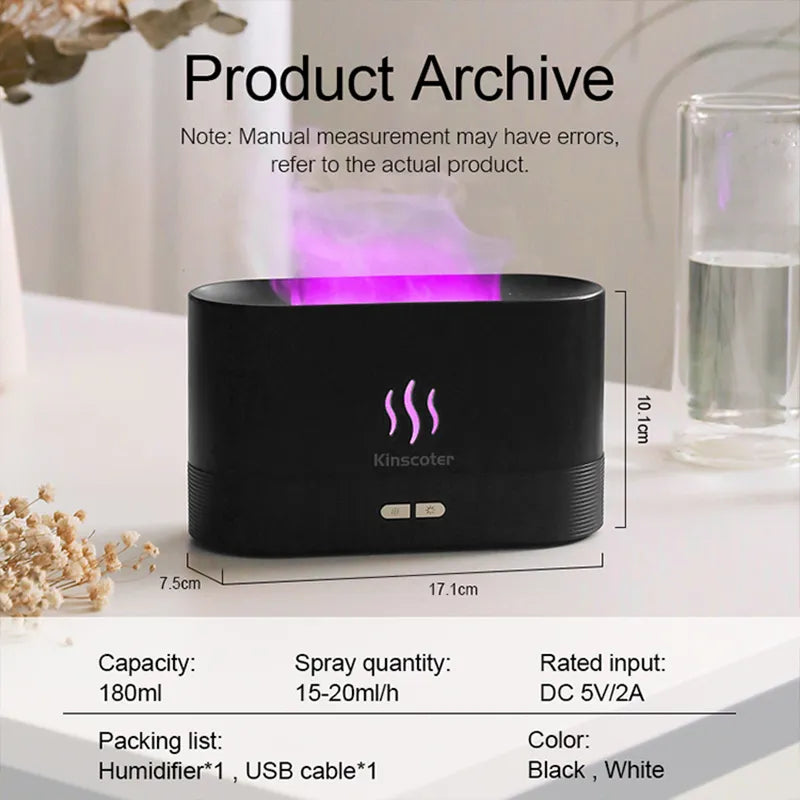 Aroma-Diffuser Luftbefeuchter - Ultraschall Nebelhersteller mit LED-Flammenlampe und ätherischen Ölen