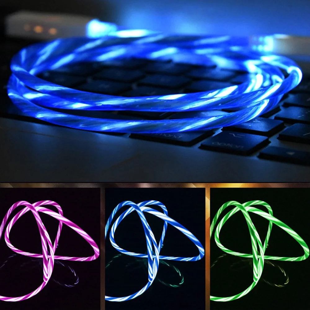 3-in-1 LED Magnet-Ladekabel – Fließendes Lichtdesign, Schnellladung für USB-C, Micro-USB und iPhone