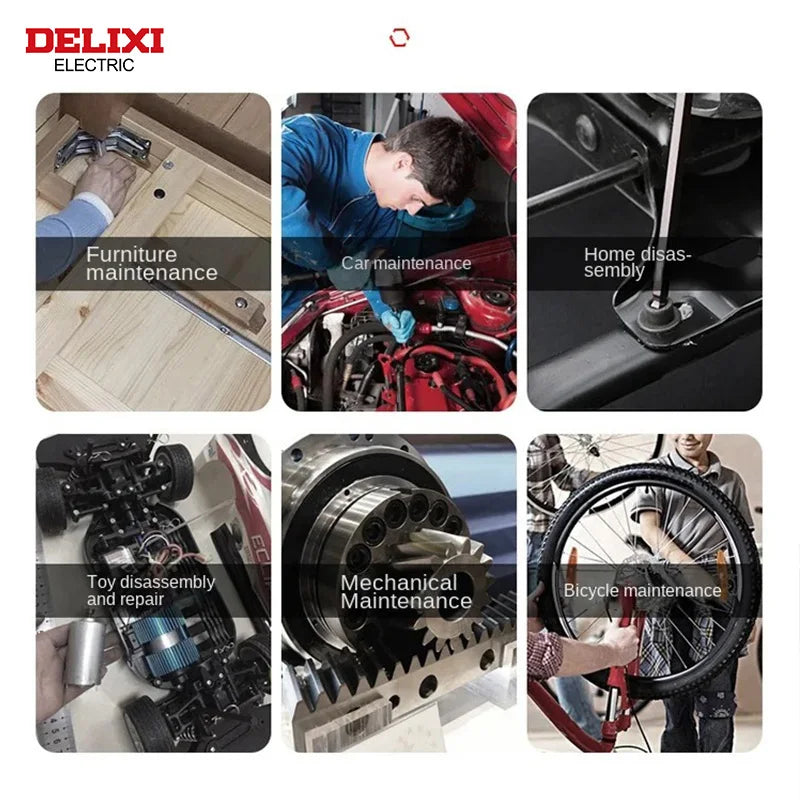 DELIXI Inbusschlüssel-Set – Hex Schlüssel & Schraubendreher mit Universalhülse, langes metrisches Set, für Motorrad, Fahrrad & Heimwerkerarbeiten