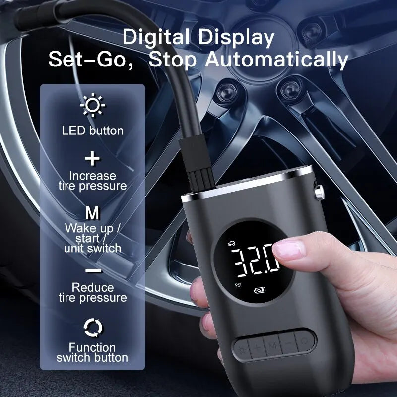 1 Set Kompakte Auto-Luftpumpe – Kabelloser Elektropumpen-Reifenfüller mit Digitalanzeige, Selbstbetrieb, Handheld