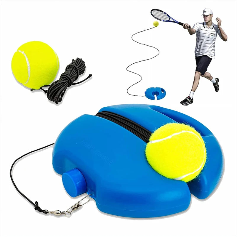 Professioneller Tennis-Trainer mit schwerer Basis und elastischem Seil für intensives Rebound-Training allein oder mit Trainingspartner, Selbstständiger Tennistrainer für zu Hause