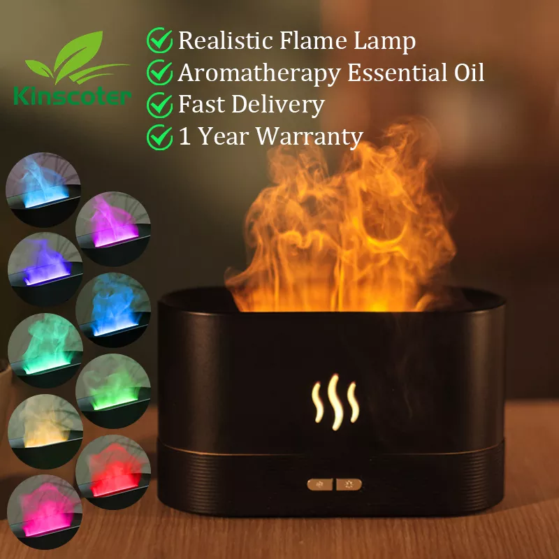 Aroma-Diffuser Luftbefeuchter - Ultraschall Nebelhersteller mit LED-Flammenlampe und ätherischen Ölen