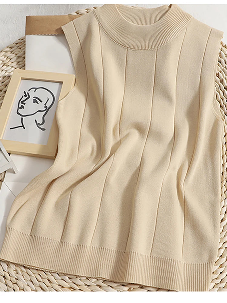Frühlingshafte Gestrickte Grüne Tanktops für Frauen - Dünne Oberteile, Grundlegende Lässige Tanktops mit O-Ausschnitt, Ärmellose Oberteile für den Sommer in verschiedenen Farben