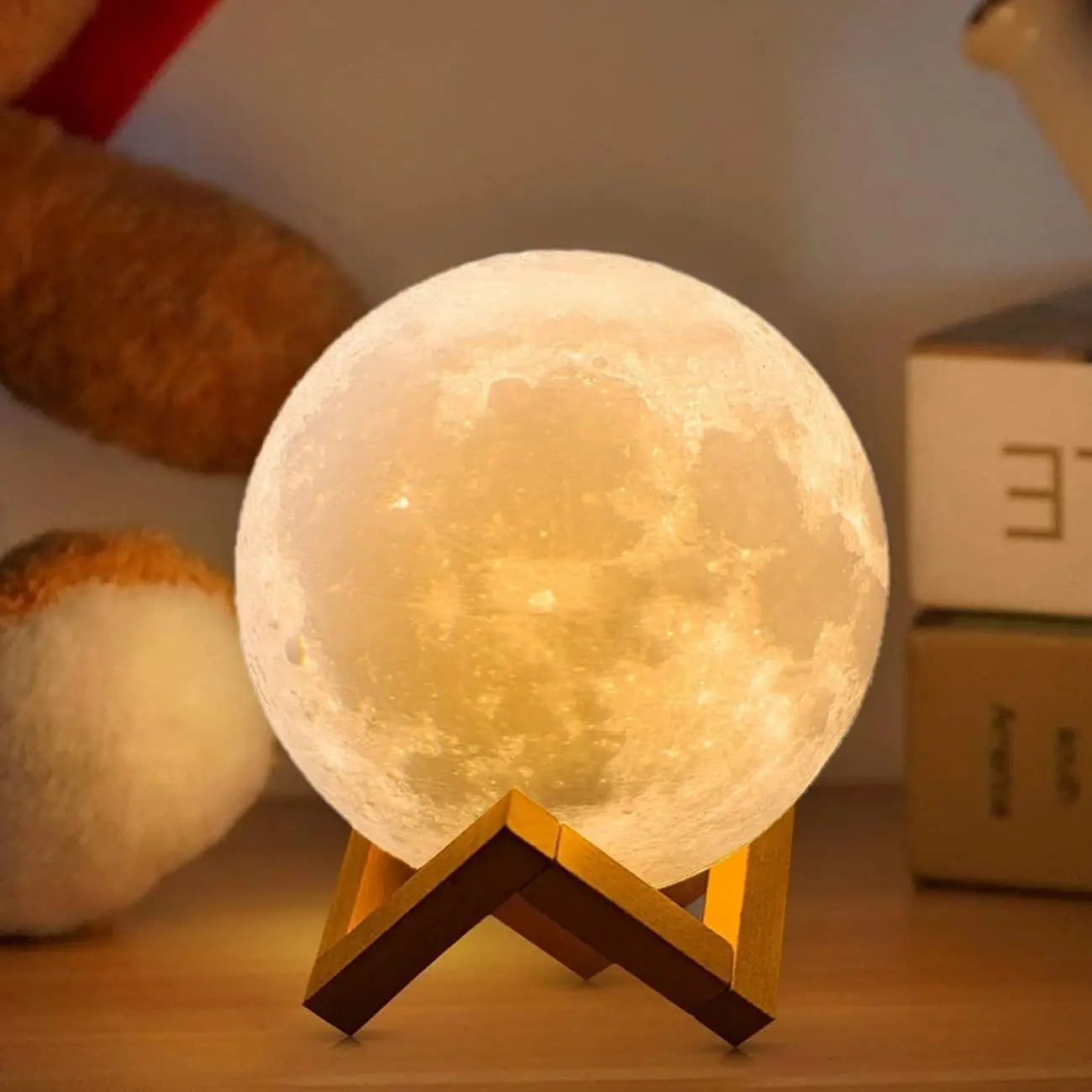 Wiederaufladbare 3D Mondlampe mit LED-Beleuchtung – Touch-funktionale Nachttischlampe für Kinder und Erwachsene, Perfekte Tischlampe für Schlafzimmer Dekoration und Geschenke