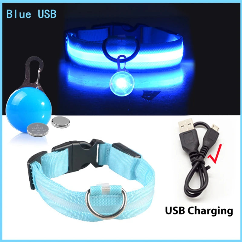 USB-Aufladbares Leucht-Halsband für Hunde & Katzen – Helles LED-Nacht-Sicherheitslicht mit abnehmbarem Anhänger
