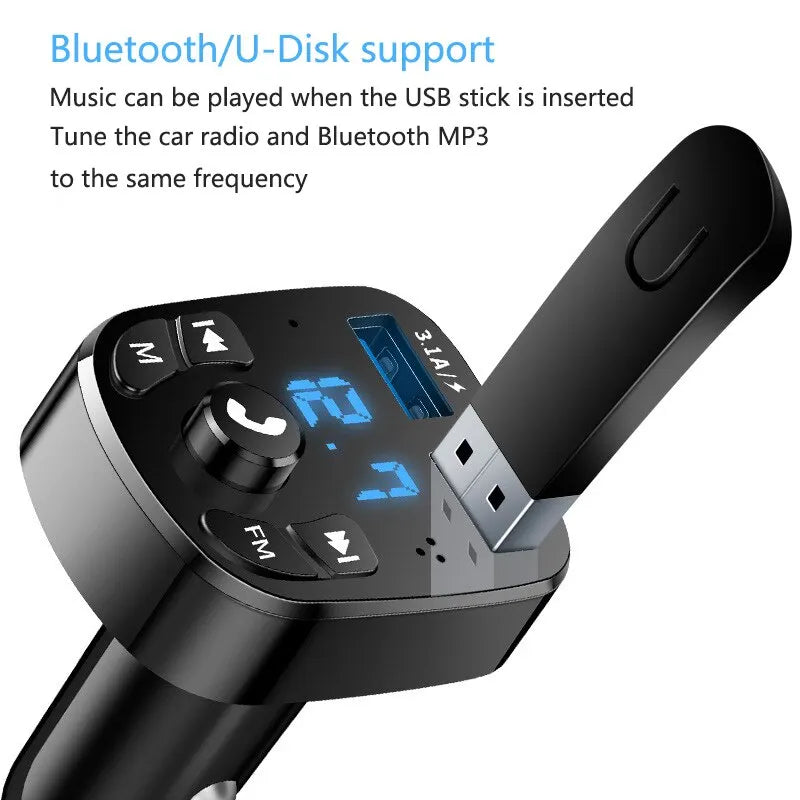 Auto-MP3-Player mit Dual-USB-Schnellladegerät – FM-Transmitter und Bluetooth 5.0-Empfänger, USB-Flash-Laufwerk-Kompatibel, Vielseitiges Plug-and-Play-Car-Kit für Musik und Anrufe