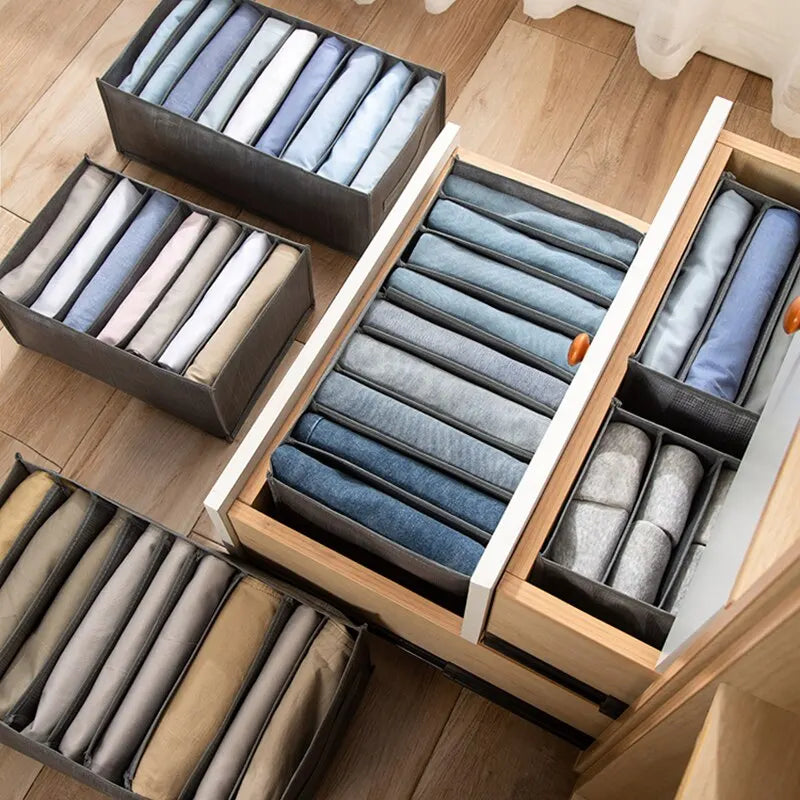 Graue 9-Fächer-Aufbewahrungsbox – Platzsparender Organizer für Hosen, Kleidung und Unterwäsche – Langlebig, Waschbar, Nicht-Gewebt