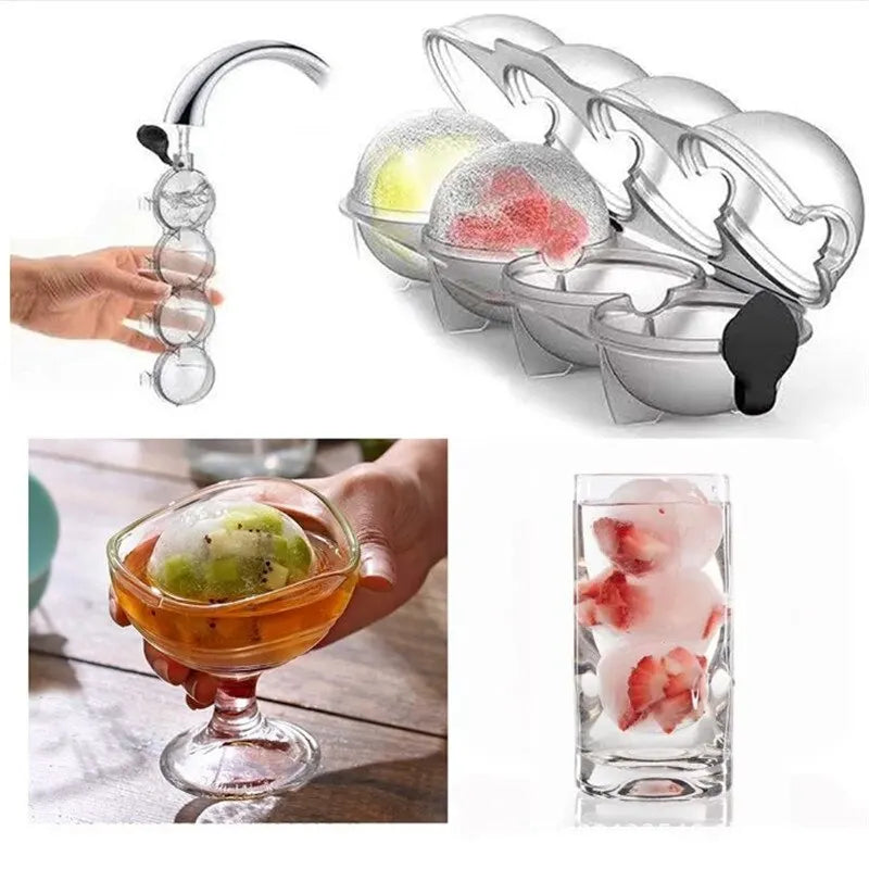 Transparente Küchen-Eisform mit 4 Löchern – Praktischer Eiskugel- und Eiscreme-Maker aus PP, Runde Eismold und Popsicle-Form, Runde Eisform für Cocktails