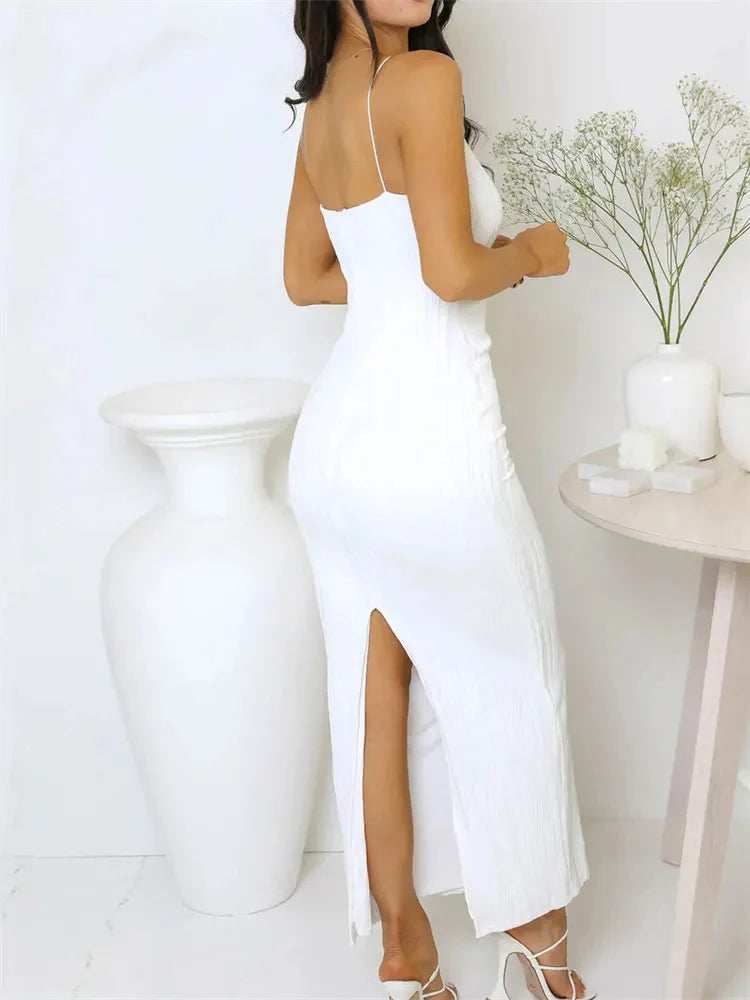 Elegantes Damen-Ruched Sommerkleid – Ärmellos, Slim-Fit mit Rückenschlitz für Partys und Club-Outfits