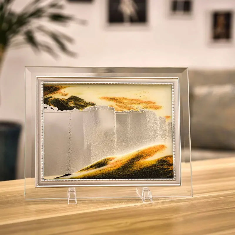 Bewegliches 7-Zoll Sandbild - Runde Glas Tiefsee-Sandlandschaft, Treibsand-Sanduhr, Fließende Kunst