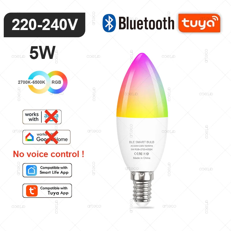 Tuya Smart LED-Lampe – E27/E14/GU10, WiFi & Zigbee, Dimmbar, 2700–6500K RGB, Kompatibel mit Alexa & Google Home