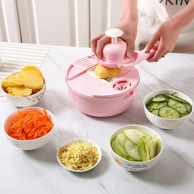 Küchen-Set, Multifunktionale Küchensalatwerkzeuge in Grün/Blau/Rosa - Manuelle Gemüseschneider und Hobel für Karotten und Kartoffeln, Praktische Küchenhelfer