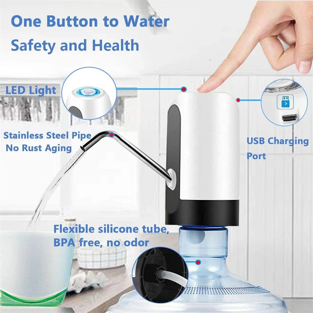 USB-Aufladbare Tragbare Wasserpumpe – Elektrischer Dispenser für 5-Gallonen-Flaschen mit Verlängerungsschlauch, Ideal für Fass-Wasser und Vielseitige Anwendung zu Hause oder im Büro