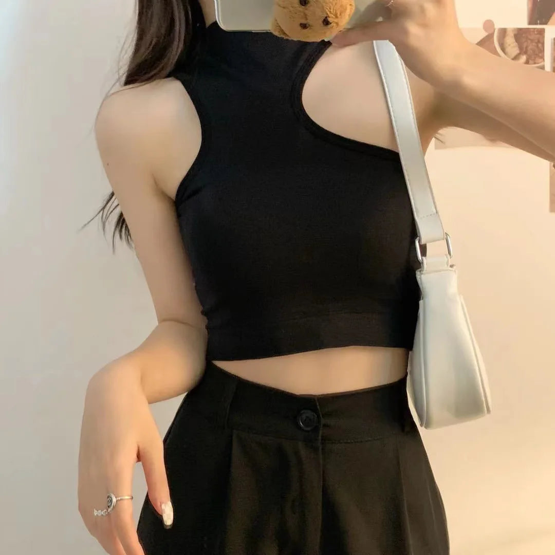 Sommerliche Damen Crop Tops - Einfarbige Unterhemden, kurz geschnitten, Neckholder Tops, Sexy ärmellose Blusen