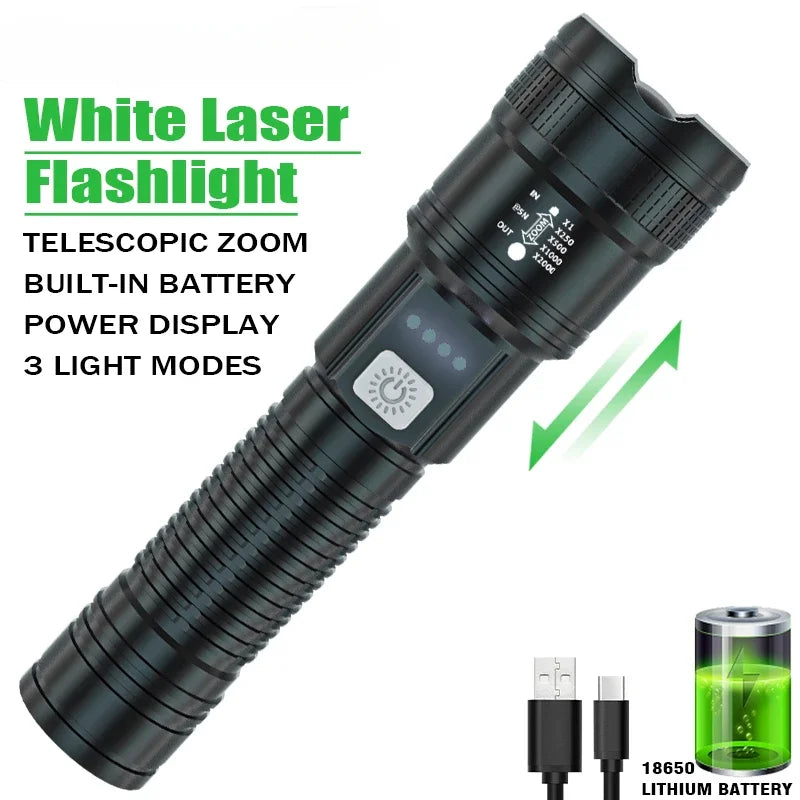 Ultra Helle P70 LED Taschenlampe – 5000 Lumen, Taktische Lampe mit Zoom, Eingebautem 18650 Akku, Perfekt für Notfälle und Outdoor