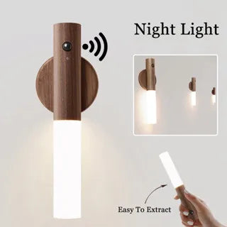 Holz-Fackel-LED USB Nachtlampe – Magnetische Wandleuchte für Küche, Kleiderschrank, Treppe, Schlafzimmer und Nachttischbeleuchtung