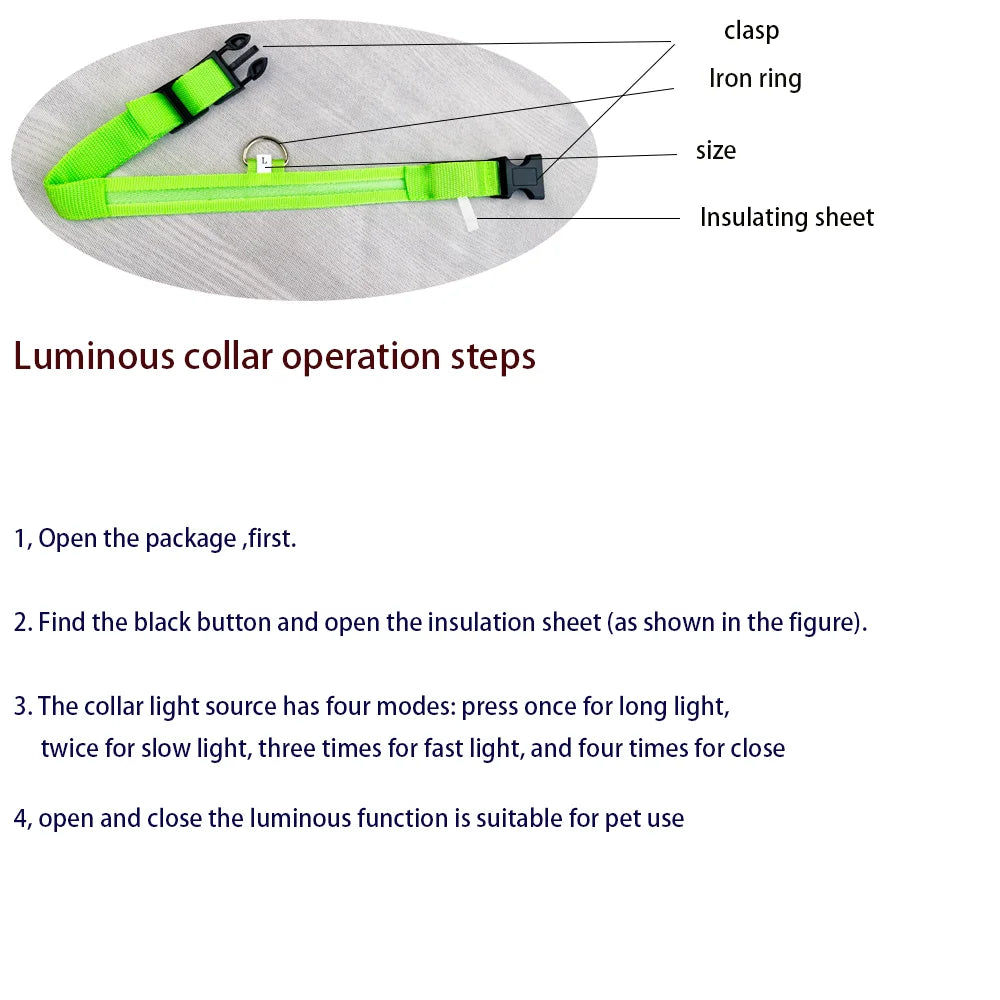 Nylon LED Hundehalsband – Fluoreszierende Leine für mehr Sicherheit bei Dunkelheit, ideal für nächtliche Spaziergänge