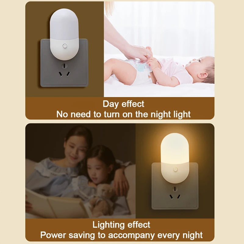Steckdosen Nachtlicht mit EU Stecker – Mini Nachttischlampe, Augenschonend & Energiesparend, Ideal für Schlafzimmer & Wohnzimme