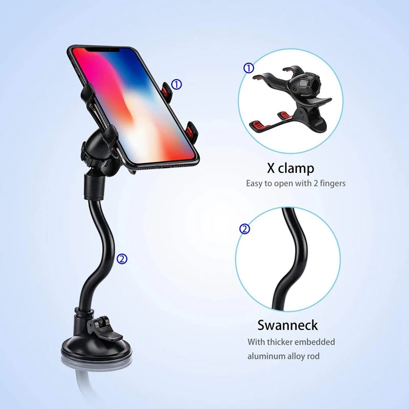 360-Grad-Drehbarer Auto-Handyhalter mit Saugnapf – Flexibler Halter für iPhone, Samsung, Xiaomi – Verstellbarer Clip für das Auto