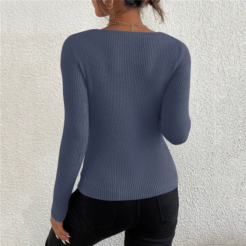 Damen Strickpullover mit V-Ausschnitt – Slim Fit Langarmshirt für jede Saison//Sweater