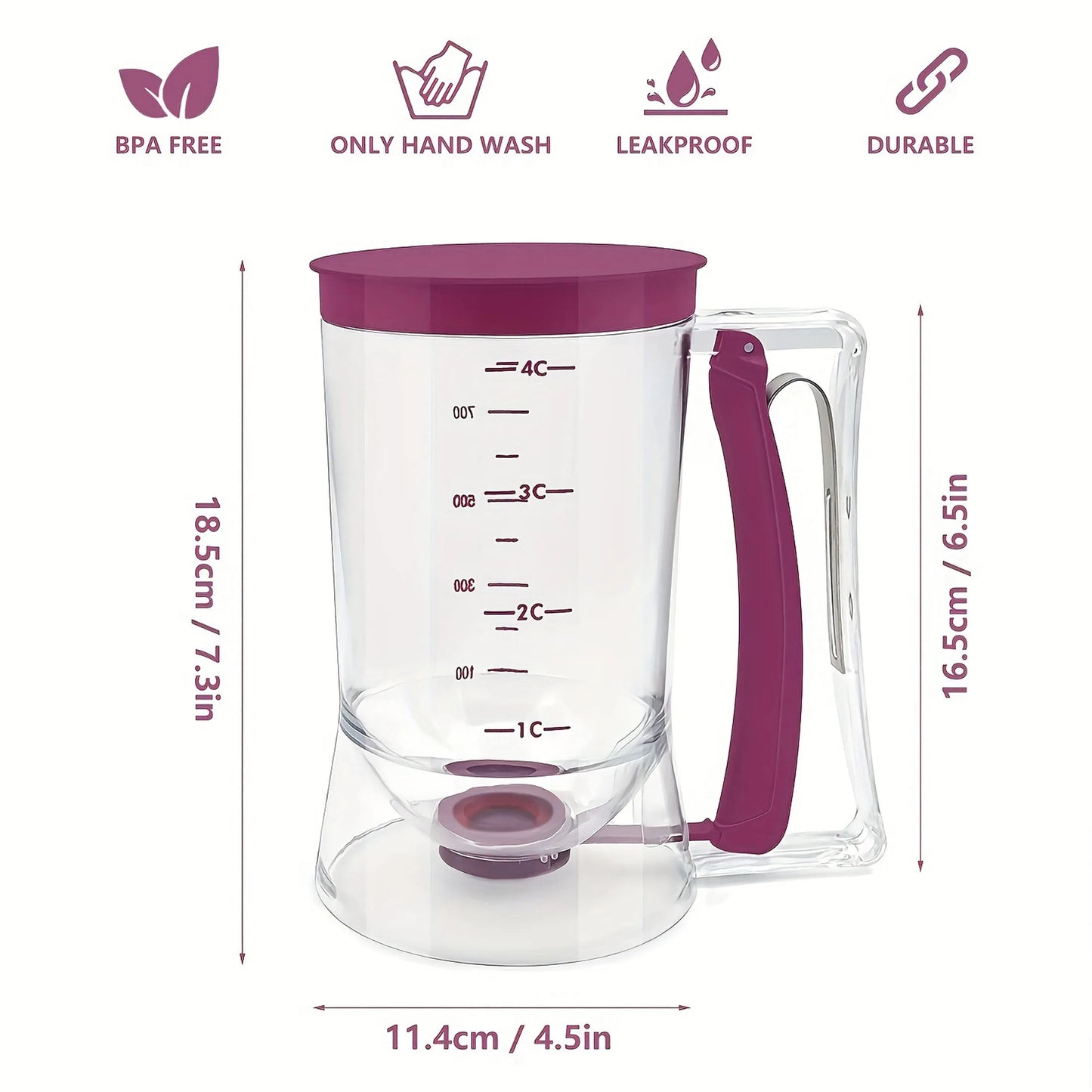Teigspender für Pancakes, Cupcakes und Muffins – Zusammenklappbarer Dispenser für Waffelteig und andere Backmischungen