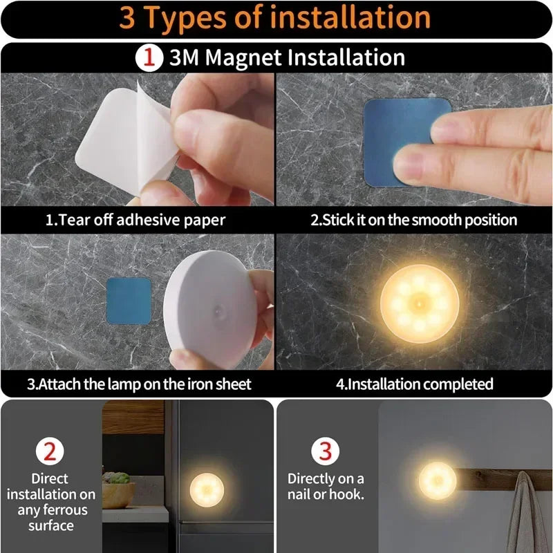 Xiaomi Nachtlicht mit Bewegungssensor, wiederaufladbar per USB, magnetische LED-Lampe für Schlafzimmer, Küche, Schrank oder Tisch