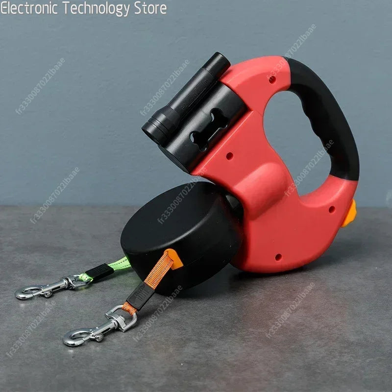 Doppelte Hundeleine mit Licht – Retractable, drehbare Leine für 2 Hunde, tragbar und ideal für sichere Spaziergänge mit LED-Licht