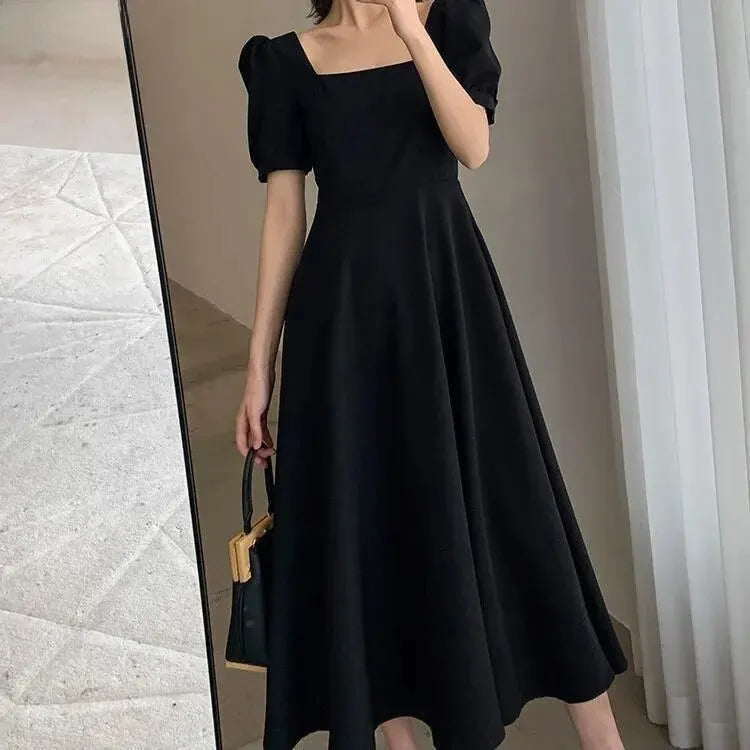 Elegantes Plus-Size-Kleid im Tee-Pause-Stil mit Ein-Wort-Kragen, über dem Knie lang, neuer Stil im Audrey Hepburn Stil