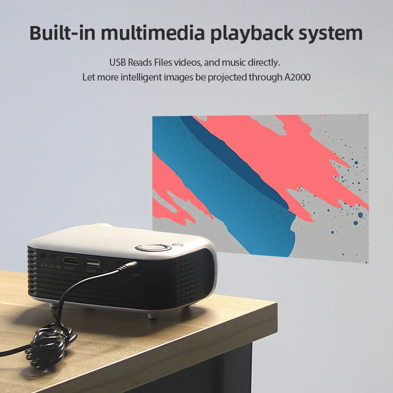 AUN A2000 Tragbarer Projektor LED Heimkino Mini Smart TV Beamer Unterstützung für 1080P Full HD Filmwiedergabe