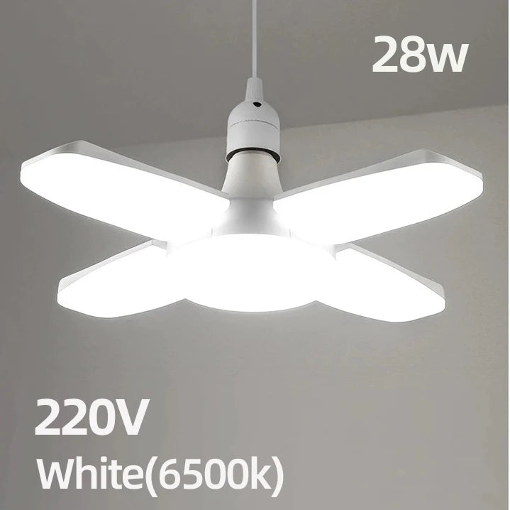 28W Faltbare LED Deckenleuchte mit E27 Sockel, 40W Verformbar, 6500K Weißes Licht für Heim, Garage und Lager, AC220V/110V