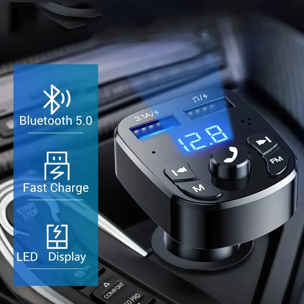 Auto-MP3-Player mit Dual-USB-Schnellladegerät – FM-Transmitter und Bluetooth 5.0-Empfänger, USB-Flash-Laufwerk-Kompatibel, Vielseitiges Plug-and-Play-Car-Kit für Musik und Anrufe