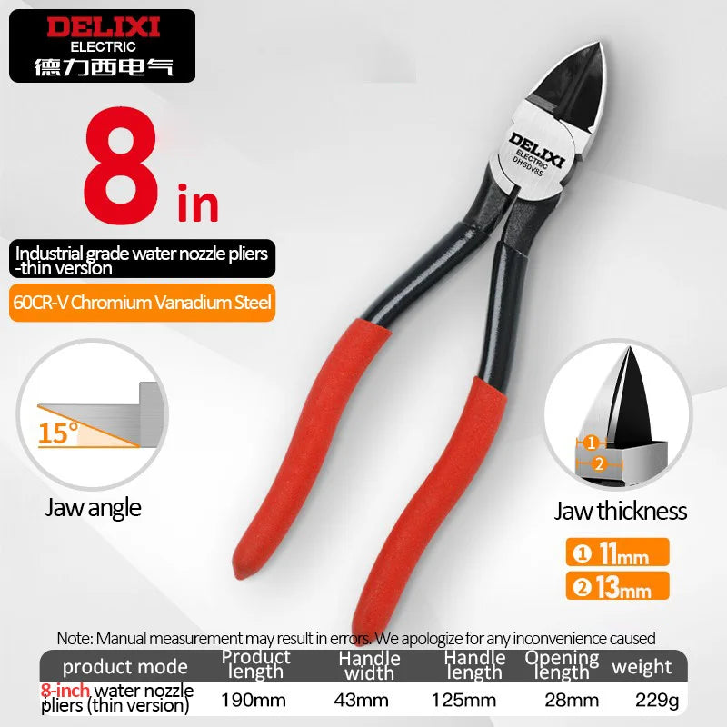 DELIXI Seitenschneider & Elektronikzange – Nozzle Pliers, Diagonalzange & Industrieschere für Kabel, Metalldraht, Kunststoff & Holz