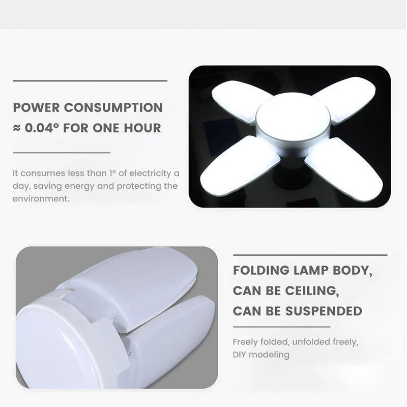 28W Faltbare LED Deckenleuchte mit E27 Sockel, 40W Verformbar, 6500K Weißes Licht für Heim, Garage und Lager, AC220V/110V