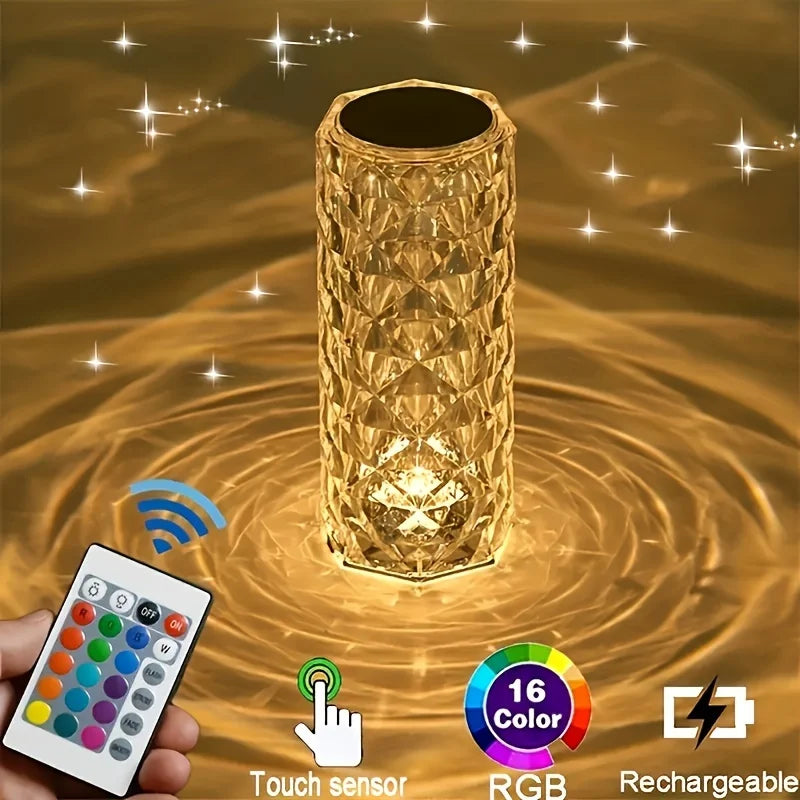 LED Kristalllampe mit 16-Farben-Wechsel - Touch Nachtlicht, USB, Romantische Rosen-Tischlampe für Schlafzimmer, Party und Abendessen Dekoration