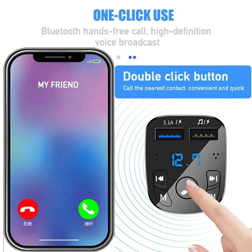 Auto-MP3-Player mit Dual-USB-Schnellladegerät – FM-Transmitter und Bluetooth 5.0-Empfänger, USB-Flash-Laufwerk-Kompatibel, Vielseitiges Plug-and-Play-Car-Kit für Musik und Anrufe