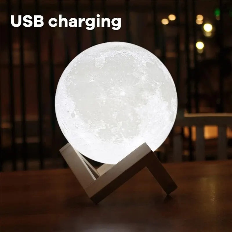 Wiederaufladbare 3D Mondlampe mit LED-Beleuchtung – Touch-funktionale Nachttischlampe für Kinder und Erwachsene, Perfekte Tischlampe für Schlafzimmer Dekoration und Geschenke