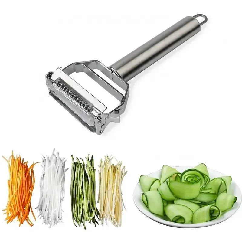 4-in-1 Gemüseschneider und Schäler – Multifunktionaler Edelstahl-Küchenhelfer mit Julienne-Schneider, Kartoffelschneider und Reibe, Ideal für Obst, Gemüse und Kartoffeln