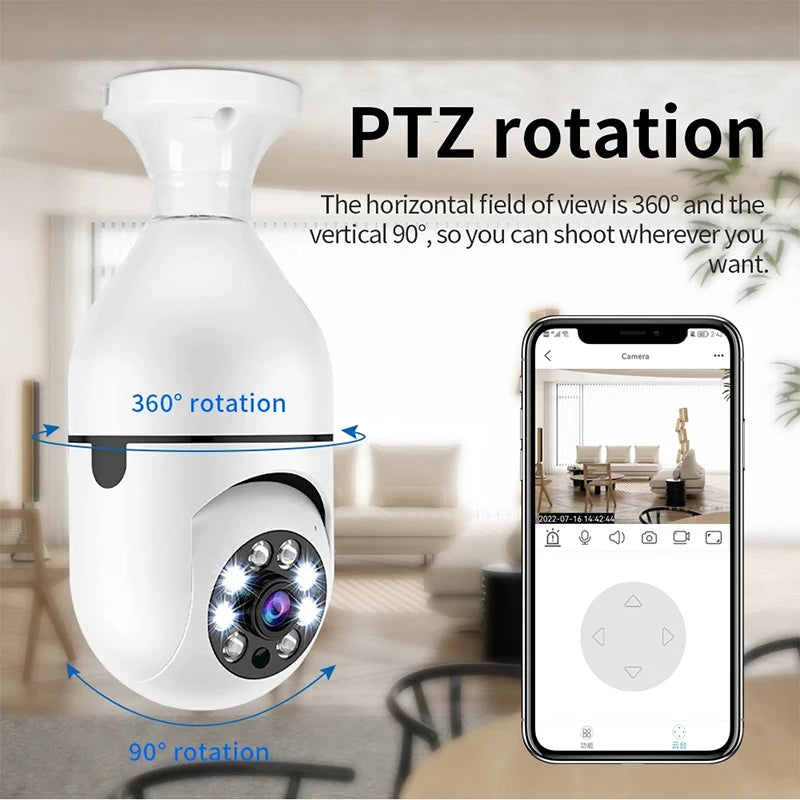 Smart Home 2.4G E27 Glühbirnen-Kamera – 360° Rundumsicht, Nachtsicht, HD IP Schutzkamera mit WLAN für umfassende Sicherheit